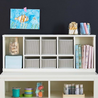Picture of Martha Stewart Crafting Kids' Cubby Organizer - Linen White: Wooden Tabletop Art Storage with Removable Bins - Cube Shelving