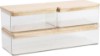 Picture of Martha Stewart Grady Storage Boxes with Wood Lids, Natural, 3-Pack | Paulownia Wood Lids, Stackable, Clear Plastic Boxes