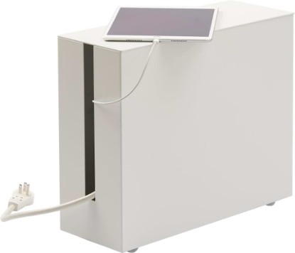Picture of YAMAZAKI Home Rolling Cable Management Cord Power Strip/Surge Protector Storage Organizer for Office or Bedroom Steel One Size White | Mobile storage organizer for routers, wifi box, power strips and surge protectors. Steel construction. Built for daily use.