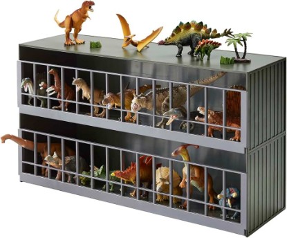 Picture of YAMAZAKI Home Two-Tier Toy Dinosaur and Animal Display Storage Rack, Childrens' Toy Bin Organizer Box, Plastic, Stackable, No Assembly Req.