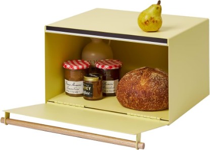 Picture of YAMAZAKI Home Modern Bread Box – Steel + Wood Countertop Bread Storage Container, Large Yellow Bread Box for Kitchen Countertop, Space-Saving Bread Keeper, Easy Access Lid
