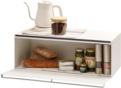 Picture of YAMAZAKI Home Tower Wide Bread Box Keeper Holder Container, Metal Bread Holder Saver, Large Counter Storage - Steel