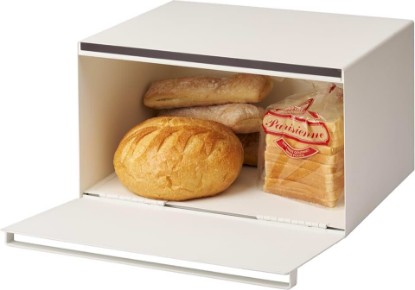Picture of YAMAZAKI Home Tower Bread Box Keeper Holder Container, Metal Bread Holder Saver, Slim Space Saving Counter Storage - Horizontal - Steel | Sleek metal bread holder and saver container. Slim, space-saving design fits countertops. Adds practical everyday storage.