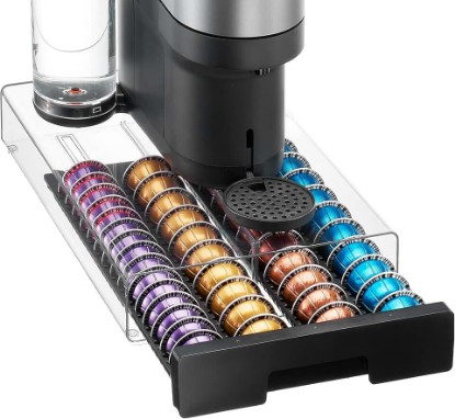 Picture of Vtopmart Coffee Pod Drawer Organizer for Nespresso Vertuo Pods | Holds 40 Large or 60 Small Capsules，Clear Acrylic Design, Visible Pod Inventory, Durable & Anti-Slip Drawer