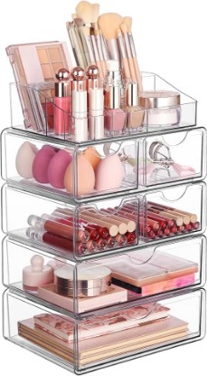 Picture of Vtopmart 5 Tier Clear Makeup Organizer with 6 Drawers | Smart Storage Layout, Clear for Better Visibility, Stackable, Large Capacity, for Makeup Lipstick Brush Skincare