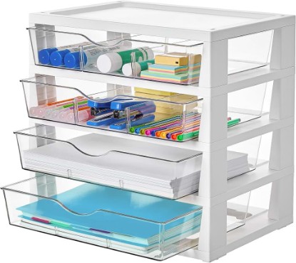 Picture of Vtopmart Clear Desktop Organizer, 4-Tier Drawer Storage with Dividers