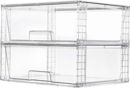 Picture of Vtopmart 2 Pack Large Clear Stackable Storage Drawers for Closet, Pantry | Easily Assemble Bathroom Undersink Organizers,Plastic Storage Bins for Cabinet,Kitchen Pantry Organization ClimeCo Certified