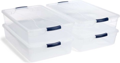 Picture of Rubbermaid Cleverstore 42 Quart Stackable Plastic Storage Container Organizer Bin with Latching Lids for Garage, Closet, and Classroom, Clear, 4 Pack