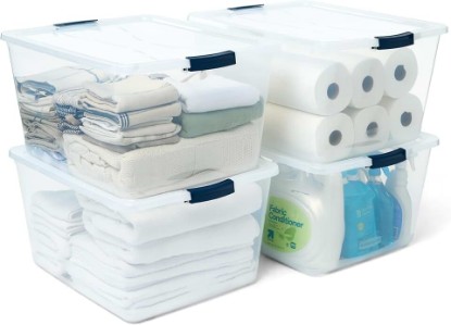 Picture of Rubbermaid Cleverstore 71 Qt Clear Storage Bins with Lids, 4-Pack, Stackable, BPA-Free, Made in USA