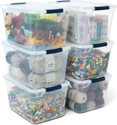 Picture of Rubbermaid Cleverstore Clear 32 Qt, 6 Pack Stackable Plastic Storage Bins with Lids, Great for Closet and Laundry Storage, Organizing in the Home