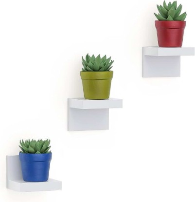 Picture of RICHER HOUSE 3-Set Small Floating Wall Shelf, No Drill Bathroom Shelf White | Display Ledge Shelf, Adhesive or Screw Dual-Mount, Mini Plastic Shelf for Bedroom Dorm Decor, Renter friendly, 4x3.3x3 Inch