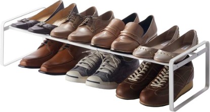 Picture of YAMAZAKI Home Frame Adjustable Shoe Rack - Spacesaving Storage Solution, 7" - Steel - Holds Up to 4 Pairs of Shoes Per Shelf | Adjustable shoe rack provides a space-saving storage solution. Up to 7 pairs of shoes. Maximize closet or entryway space.