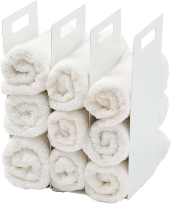 Picture of YAMAZAKI Home Tower Interlocking Towel Organizer - Bathroom Storage Shelf Rack - Steel | Space-saving towel organizer for bathroom shelves and countertops. Sturdy steel construction ensures long-lasting durability.