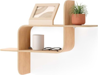 Picture of Umbra Montage Floating Wall Shelf, Bent-Wood Wall Mount Decor, Natural | Rubberwood construction, mounts horizontally or vertically, holds up to 15 lbs, use in any room, renewable source