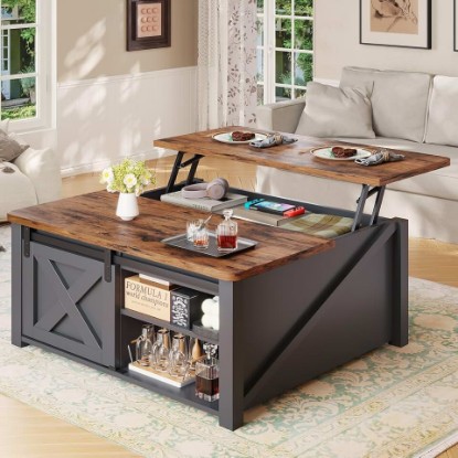 Picture of SEDETA 31.5" Lift Top Coffee Table with Storage, Square Coffee Tables for Living Room, Farmhouse Coffee Table with Large Hidden Storage Compartment and Adjustable Shelves, Black The Forest Stewardship Council