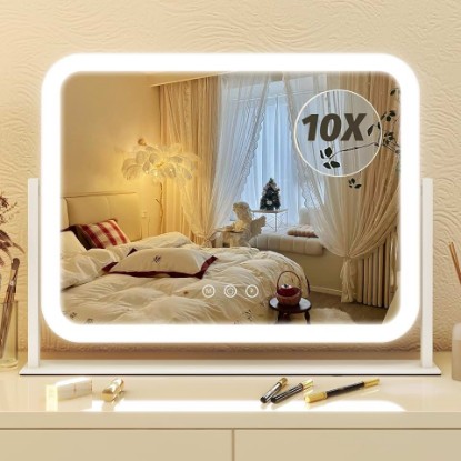 Picture of FENNIO Vanity Mirror with Lights 17''x13'' Makeup Mirror with Lights,Vanity Mirror Touch Screen with 3-Color Lighting,Dimmable,for Vanity Desk Tabletop White
