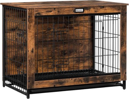 Picture of HOOBRO Dog Crate Furniture, 32.5" Medium Dog Kennel Indoor, Wooden Cage with Pull-Out Tray, Double Doors Pet House Side End Table for Medium/Small Dogs, Rustic Brown BF802GW03G1