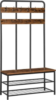 Picture of HOOBRO Hall Tree with Bench, Entryway Bench with Coat Rack, Mud Room Rack with 12 Double Hooks and Shoe Storage, Coat Tree, Shoe Rack Organizer, for Foyer, Front Door, Rustic Brown BF05MT01