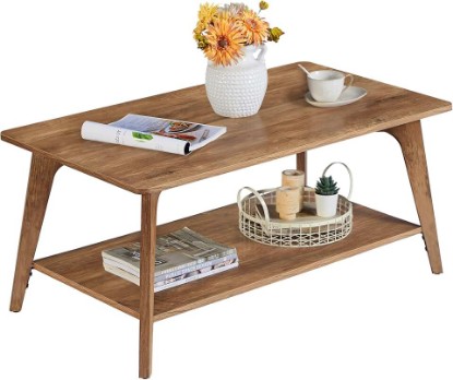 Picture of VASAGLE MAEZO Collection - Coffee Table, 2-Tier Center Table with Storage, Tapered Legs, Curved Transitions, 21.7 x 39.4 x 17.7 Inches, Easy to Assemble, for Living Room, Honey Brown ULCT249K01