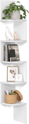 Picture of VASAGLE CUSTOS Collection - Corner Shelf Wall Mount, 5-Tier Floating Corner Bookshelf, Plant Shelf for Bedroom, Living Room, Bathroom, Home Office, Cloud White ULBC72WT