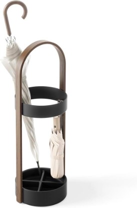 Picture of Umbra Bellwood Umbrella Stand, Space-Saving Steel, 27-Inch, Black/Walnut