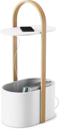 Picture of Umbra Bellwood Side Table with Storage and Cable Management, White | Built-in cable management, keeps cords tidy, organized charging area