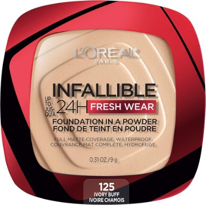 Picture of L'Oreal Paris Makeup Infallible Fresh Wear Foundation in a Powder, Up to 24H Wear, Waterproof, Ivory Buff, 0.31 oz. (Packaging May Vary)