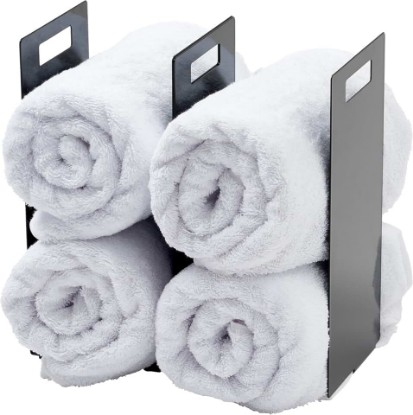 Picture of YAMAZAKI Home Tower Interlocking Towel Organizer - Bathroom Storage Shelf Rack - Steel | Space-saving towel organizer for bathroom shelves and countertops. Sturdy steel construction ensures long-lasting durability.