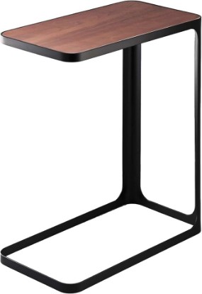 Picture of YAMAZAKI Home Small Metal and Wood Bedside Compact Side Table for Modern Living Room - Narrow C Shaped Slim End Table Steel One Size Black | Compact metal and wood bedside table or couch table with a narrow C-shaped design. Built for daily use. Living room desk.
