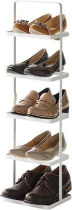 Picture of YAMAZAKI Home Tower Compact Modern Metal Shoe Rack - Tall, 31" - Steel - Holds 5 Shoes | Compact modern metal shoe rack. Features durable steel construction with handle. Space-saving design. Holds 5 pairs of shoes.