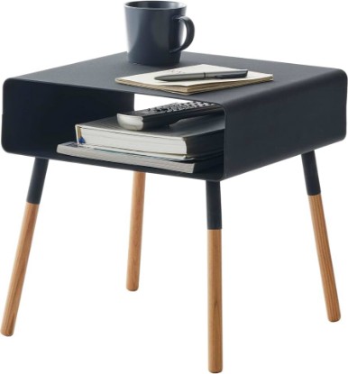 Picture of YAMAZAKI Home Plain Side Table with Open Storage Shelf, Rectangular Accent Space Saving Living Room Bedroom Couch End Table - Short, 14" - Steel + Wood