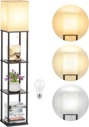 Picture of SHINE HAI Floor Lamp with Shelves, 3-Tier Square Modern Shelf Lamp | 3CCT Bright Bulb Included, Tall Standing Lamps for Living Room Bedroom Office