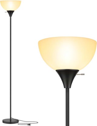 Picture of Coucrek Floor Lamp, LED Standing Lamps with White Plastic Shade, Black Modern Torchiere Floor Lamp, Tall Lamps for Living Room Dorm, Bulb not Included