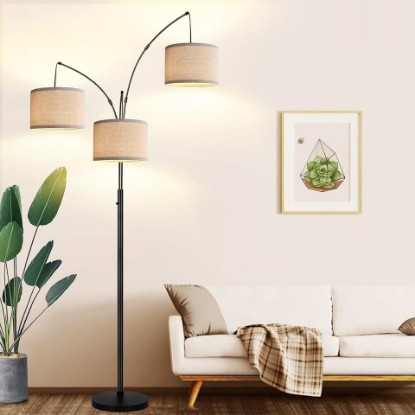Picture of Dimmable 3 Lights Floor Lamp - 3000LM Super Bright Arc Floor Lamps for Living Room, Modern Tall Standing Lamp With Beige Shades, Mid Century Tree Floor Lamp for Bedroom Office, 3 LED Bulbs Included