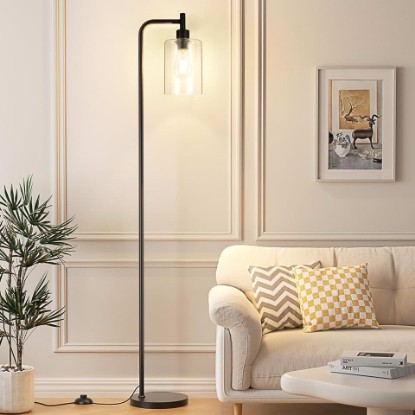 Picture of Ziisee Industrial Floor Lamp with Glass Shade - Black, LED Bulbs, Foot Pedal Switch, Easy Assembly