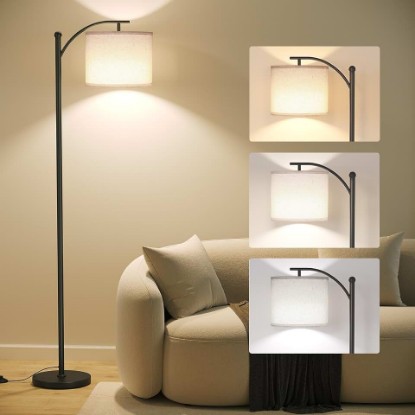 Picture of SUNMORY Arc Floor Lamp, Modern Floor Lamp with 3 Color Temperatures Bulb | Metal Standing Lamps with Adjustable Hanging Lampshade,Tall Floor Lamps for Living Room, Bedroom, Office, Black