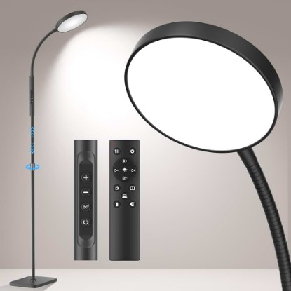 Picture of PACOVY Floor Lamp, Adjustable Height Floor Lamps for Living Room Bedroom, 120 LED Super Bright Standing Lamp Remote & Touch Control Dimmable Gooseneck Tall Stand Reading Lamp for Office Craft, Black