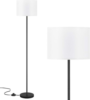 Picture of Modern Floor Lamp Simple Design with White Shade & Foot Pedal Switch | 60" Black Floor Lamp(Without Bulb), Tall Lamps for Living Room Bedroom Office Dining Room Kitchen