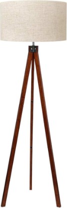 Picture of LEPOWER Tripod Floor Lamp Mid Century Modern Standing Lamps for Living Room | Light-Diffusing Linen Shade, Premium Rubberwood Tripod with E26 Base, Adding Warmth to Bedroom, Office & Study Corner Brown