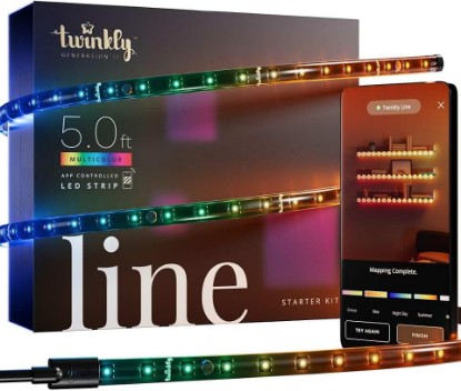 Picture of Twinkly Line – Starter Kit App-Controlled Adhesive + Magnetic LED Light Strip with RGB (16 Million Colors) LEDs. Extendable. 5 feet. Black Strip. Indoor Smart Home Decoration Light