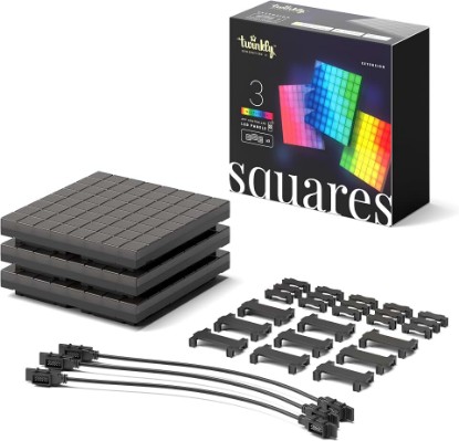 Picture of Twinkly Squares Extension Kit, RGB LED Panels Kit, Including 3 Extension Panels and Connection Cables, Compatible with HomeKit, Alexa and Google Home, Gaming Lights and Streaming, 16M+ Colors