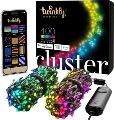 Picture of Twinkly Cluster – App-Controlled LED Christmas Lights with 400 RGB (16 Million Colors) LEDs. 19.7 feet. Green Wire. Indoor and Outdoor Smart Lighting Decoration