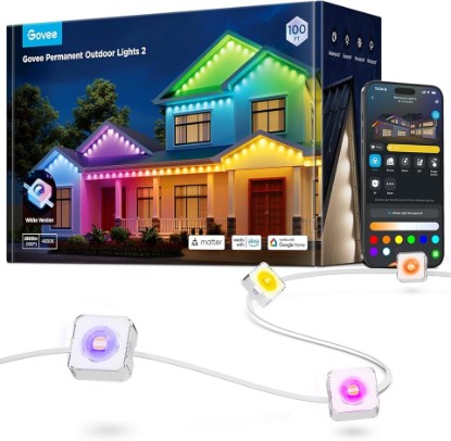 Picture of Govee Permanent Outdoor Lights 2, 100ft RGBIC Outdoor Lights with 100 Modes | 16 Million Colors, IP67 Waterproof for Outdoor, Patio, Deck, Backyard & Garden, Works with Alexa, Google Assistant, White ClimatePartner certified