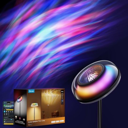Picture of Govee Uplighter Floor Lamp for Living Room, RGBIC Ripple Projector | Compatible with SmartThings, Alexa, and Matter, LED Modern Corner Floor Light, Warm Cool White Standing Lamp for Bedroom ClimatePartner certified
