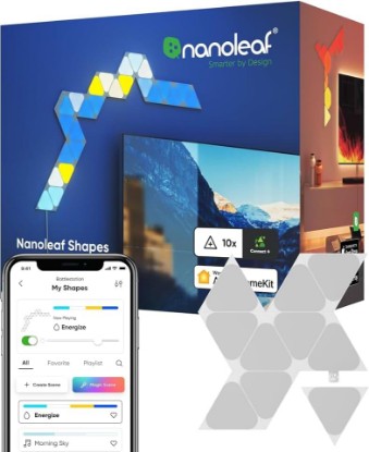 Picture of Nanoleaf Mini Triangle Lights, Smart RGBW LED Wall Light Panels, 10 PK | Compatible with Alexa Google Assistant, Home Wall Decor for Living Room with Music Sync, Expansion Pack
