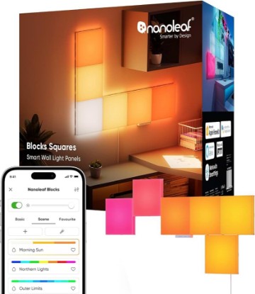 Picture of Nanoleaf Blocks Smart LED Wall Light Panels, Squares 6PK | RGBW Gaming Lights with Music Sync, Screen Mirror, Compatible with Alexa/Google Assistant, Wall Decor Lights for Gaming Room