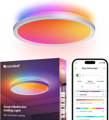 Picture of Nanoleaf Smart Ceiling Light, 2600LM, RGBICW, 14 Inch, 2700K-6500K | Dual-Sided LED Flush Mount Light Fixture with 28 Colour Zones, Works with Alexa/Matter, Ceiling Light Fixtures for Bedroom