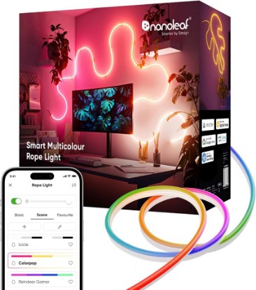 Picture of Nanoleaf Smart Rope Light, Works with Matter, Alexa, Google Home, 16.4ft | LED Multicolor Neon Rope Light, DIY Strip Lights with Music Sync for Wall, Bedroom, Gaming Room