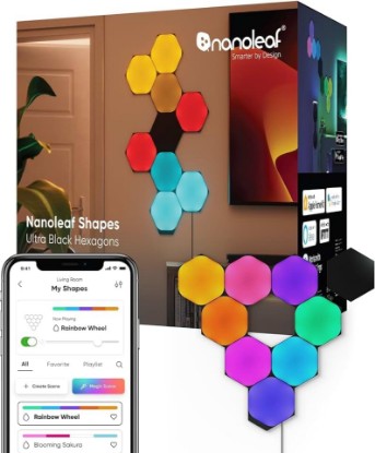 Picture of Nanoleaf Shapes Hexagon Lights, Smart RGBW LED Wall Light Panels, 9PK | Compatible with Alexa, Home Wall Decor for Living Room with Music Sync, Smarter Kit