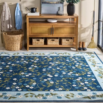 Picture of Martha Stewart x SAFAVIEH Machine Washable Area Rug Collection - 8' x 10', Dark Blue & Light Blue, Slip Resistant & Easy Cleaning, Ideal for Living Room, Bedroom, Dining Space (MSRW195M)